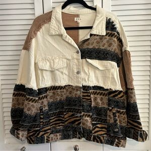 POL Animal Print Button Up Sweater Jacket